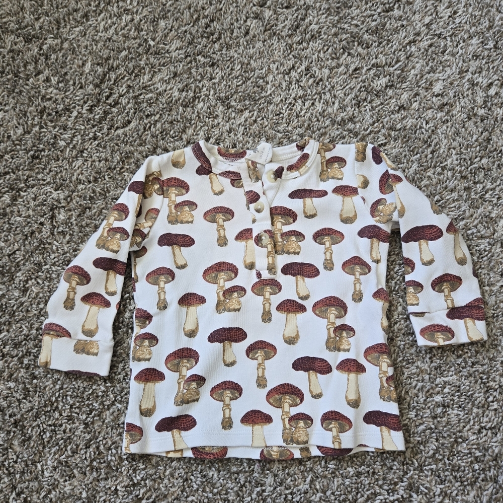kate quinn Cream Long Sleeve Tee with Red and Brown Mushroom Print